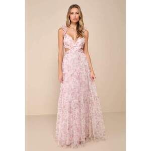 Lulus Ethereal Love Blush Floral Pleated Tiered Tie-back Maxi Dress Pink